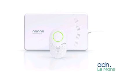 an image of a white and green smart device on a white surface