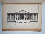 an old book with a drawing of a building on top of it