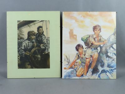 deux tableaux représentant un homme et une femme assis l'un à côté de l'autre