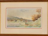 an image of a painting of a man fishing in a river