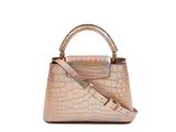 crocodile skin handbag on white background with clipping for text