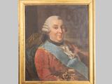 an old painting of a man in a red coat sitting in a chair
