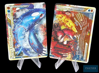 deux cartes Pokémon exposées sur un fond noir