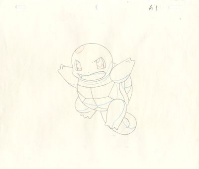 un dessin représentant un personnage de Pokémon sur une feuille de papier