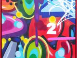 painting of a colorful abstract painting of a number two on a red background