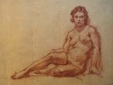 painting of a nude woman sitting on the ground