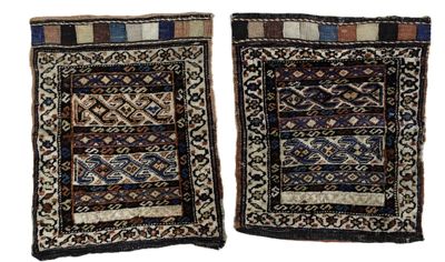 two small rugs with different designs on them on a white background