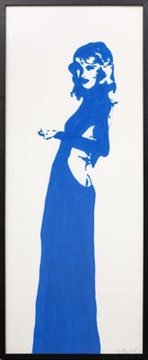 tableau représentant une femme en robe bleue, une cigarette à la main