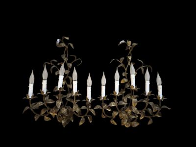 PAIRE DE GRANDES APPLIQUES en bronze doré à 5 bras de lumièr…
