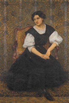 une image d'un tableau représentant une femme assise sur une chaise