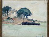 an image of a painting of a boat in a body of water
