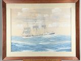 painting of a sailing ship in the middle of a large body of water