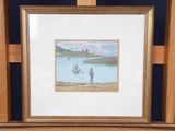 painting of a man and a woman on a boat in a body of water