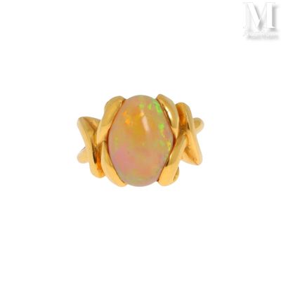 un gros plan d'une bague sertie d'un oplite