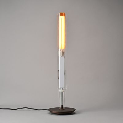 a close up of a light that is on a table