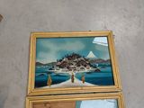a picture of a painting on the wall next to a mirror