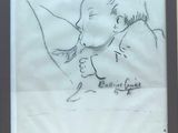 drawing of a baby with a spoon in its mouth