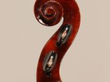 a close up of the back of a violin with a fiddle in the foreground