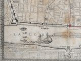 une vieille carte de la ville de Londres sur laquelle figure une ligne rouge