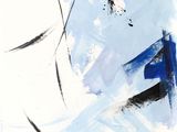 an image of a painting of a blue and white boat on a body of water