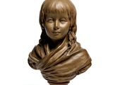 bronze bust of a young girl with braids on her hair
