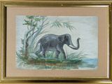 painting of an elephant with a snake in its mouth in a frame