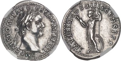 a silver coin with an image of a man holding a staff