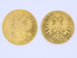 deux pièces d'or allemandes, dont l'une représente un aigle à deux têtes et l'autre un aigle à deux têtes