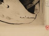 a black and white drawing of a cat laying down