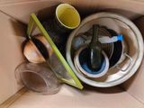 a box with a bunch of dirty dishes inside of it