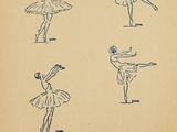 an old book with a drawing of a ballerina in various poses