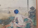 a picture of a painting of a woman sitting under an umbrella