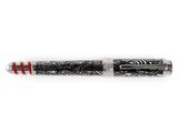 a close up of a fountain pen with a black and white design