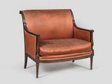 pair of early 20th century mahogany armchairs with leather upholstered seats