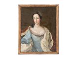 portrait d'une dame en robe bleue avec un châle blanc