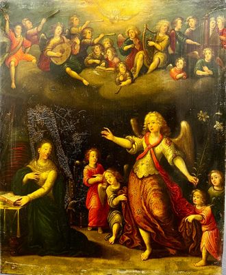 une image représentant un tableau où figure une femme entourée d'anges