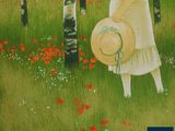 a painting of a woman in a field of poppies