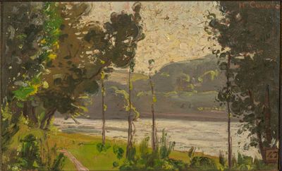 an image of a painting of a path leading to a body of water