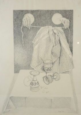 Jacques JOOS (1945-2021), "Nature morte aux verres", crayon …