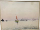 a picture of a painting of a sailboat in the water