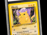 the pokemon card is in a clear plastic holder on a black background