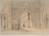 drawing of a drawing of a building with people in it