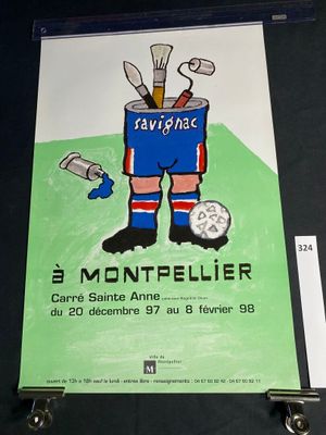a poster with a picture of a man holding a can of paint