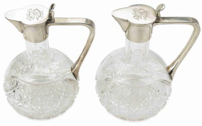 Paire DE Carafes Russes EN Cristal TaillÉ Avec Monture EN AR…
