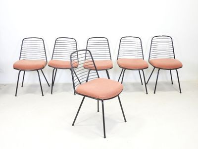 Jean-Louis BONNANT (XXème siècle) : Six chaises en métal noi…
