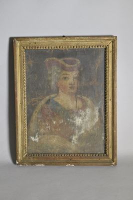 un vieux tableau représentant une femme coiffée d'une couronne