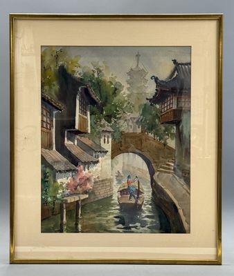 une image représentant un tableau où l'on voit un bateau passer sous un pont