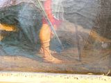 un tableau représentant un homme avec une épée et un chien devant lui