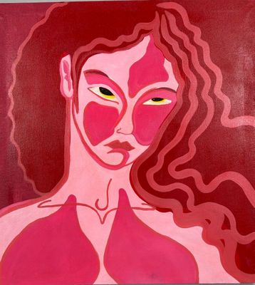 tableau représentant une femme au visage rose et aux cheveux roux
