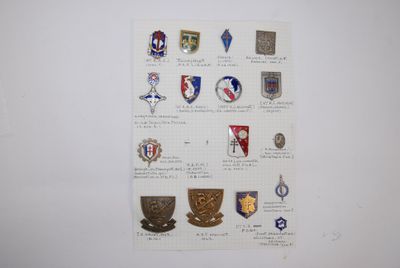 a picture of a wall with a bunch of badges on it